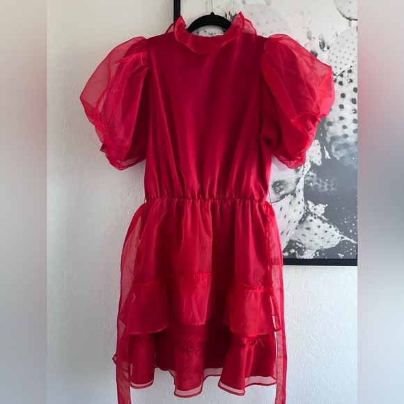 Show Me Your Mumu Jennie Ann Red Ruffle Puff Sleeve  Mini Dress size Medium - Picture 10 of 13